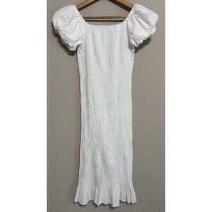 Polly‎ Milkmaid Dress White Smocked Cotton Size 8 Puff Sleeve Ruffle Hem